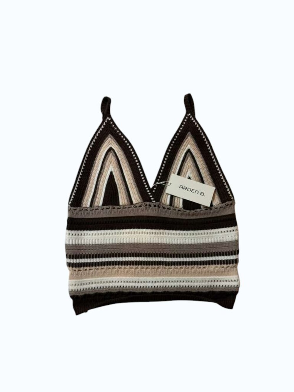 Arden B Women's Crochet Knit Crop Top Size L Sleeveless Striped Viscose NWT  Cat